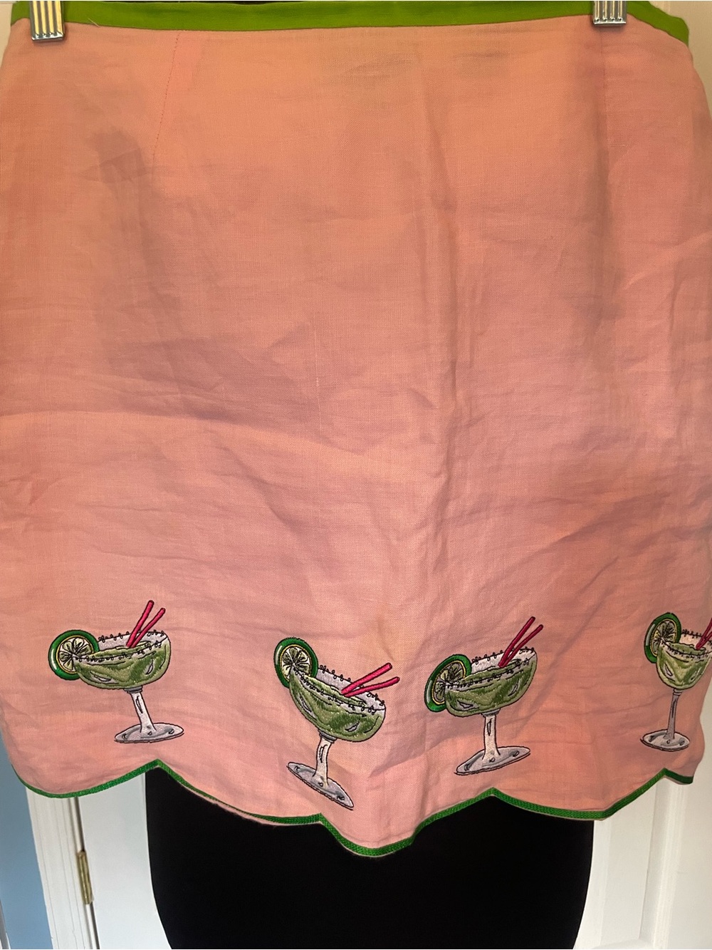 CJ Laing Pink Linen Margarita Cocktail Embroidered Scalloped Hem Skirt 10